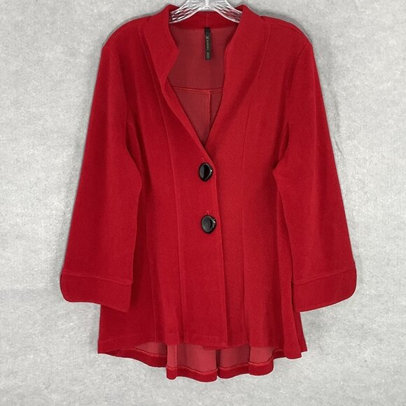 IC by Connie K Blazer Women Sz XL Red Slinky Two Button Jacket Artsy Lagenlook - Picture 1 of 12